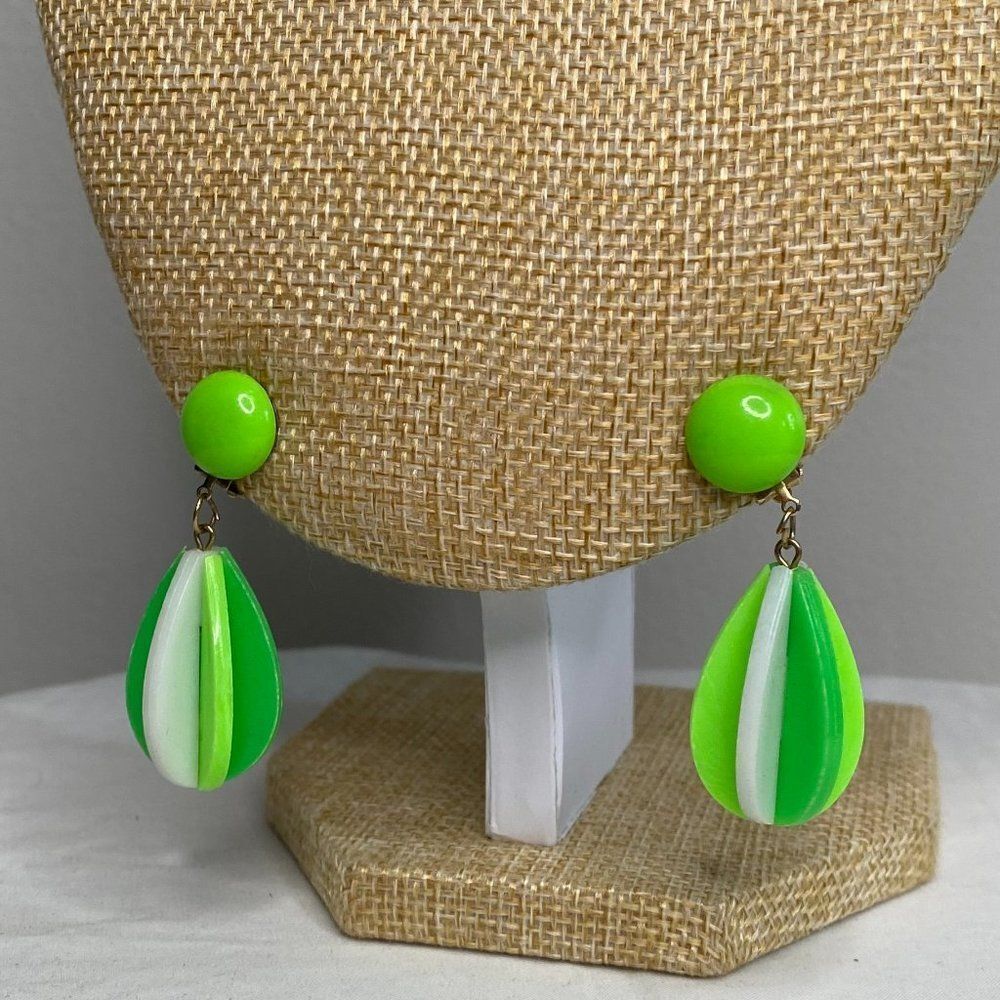 Green & White Dangly Earrings